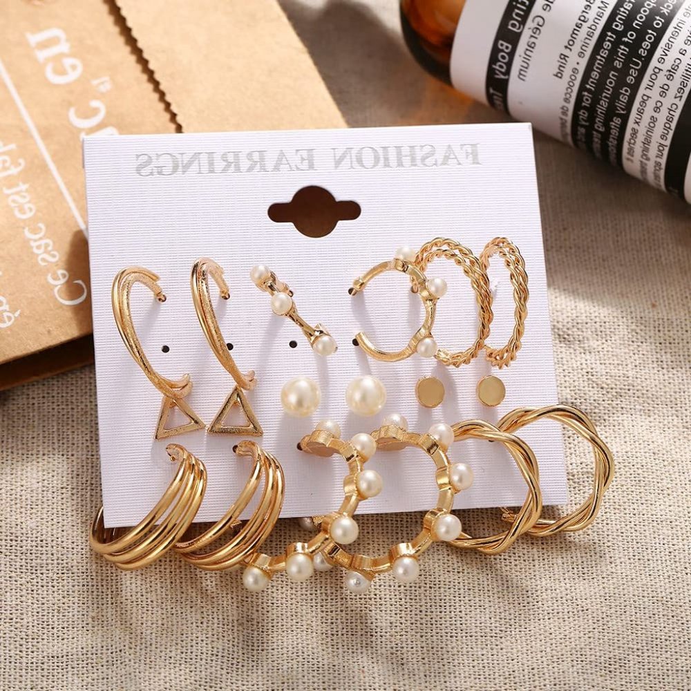 18 pairs Fashion Latest Earrings Combo Set Crystal Pearl Stud Earrings for Women - Picture 8 of 10